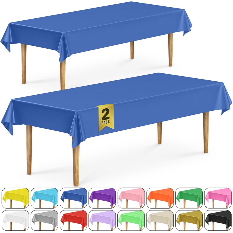 DecorRack 2 Rectangular Tablecloths BPA-Free Plastic, 54 x 108 inch, Dining Table Cloth, Rectangle Table Cover for Parties, Picnic, Camping and Outdoor, Disposable or Reusable, Royal Blue (2 Pack) - Image 1